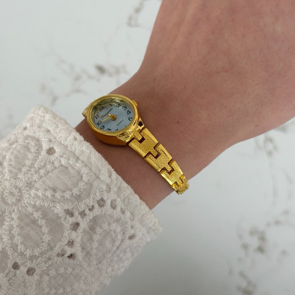 SKU0508 Retro Gold/Blue Women Oval Watch Vintage vibe Stainless steel + gift bag - Picture 4 of 8